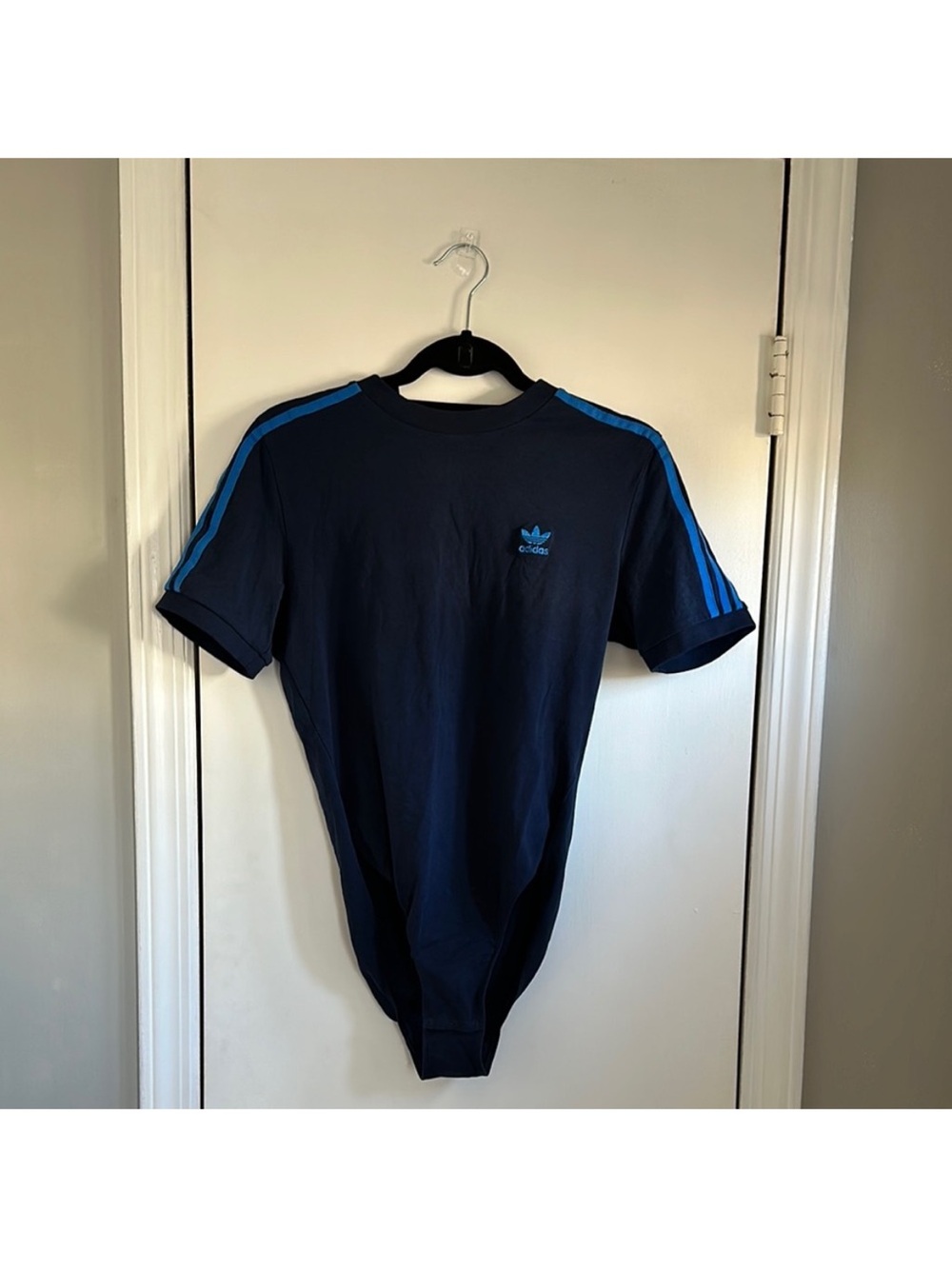 adidas Originals Navy Blue Short Sleeve Bodysuit with Blue Stripe Details